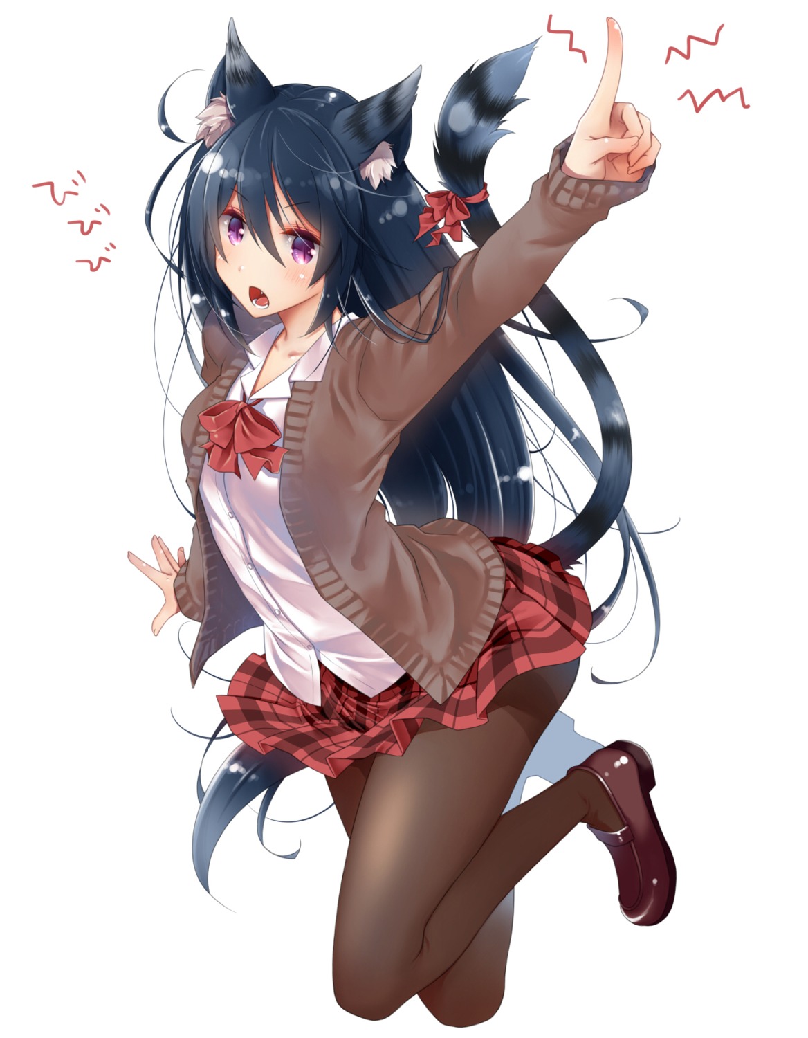 animal_ears, pantyhose, ponkotsu_works, seifuku, skirt_lift, sweater, tail