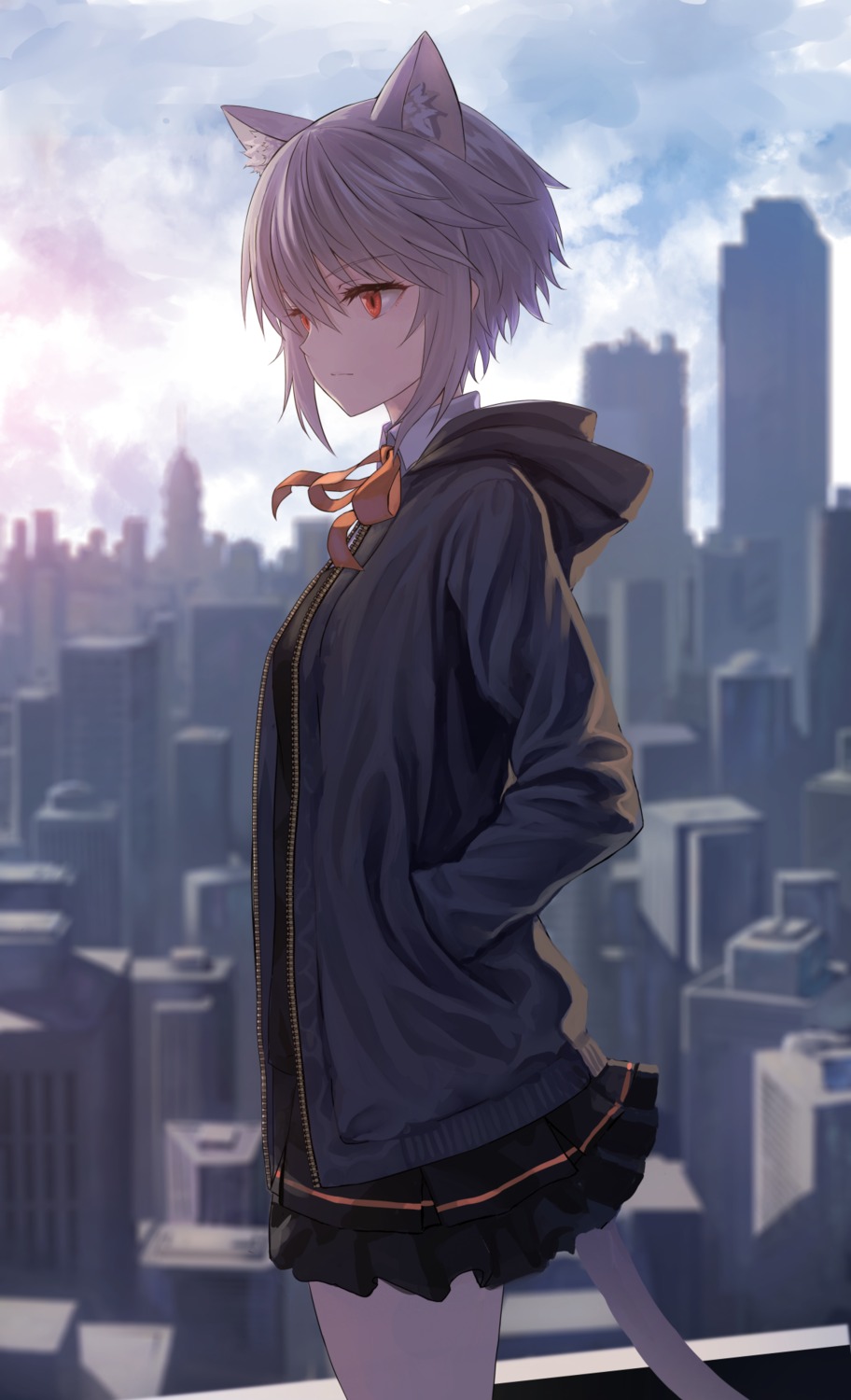 animal_ears, nekomimi, seifuku, sion_(9117), sweater, tail