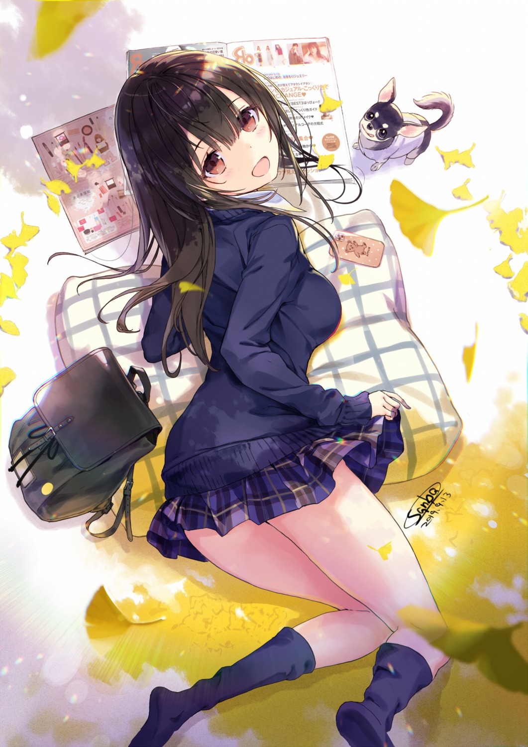 sanbasou, seifuku, skirt_lift, sweater