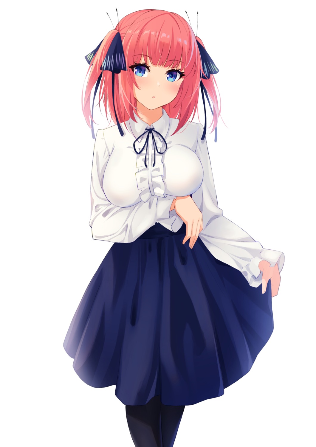 5-toubun_no_hanayome, breast_hold, hofumaso, nakano_nino, pantyhose, seifuku, skirt_lift