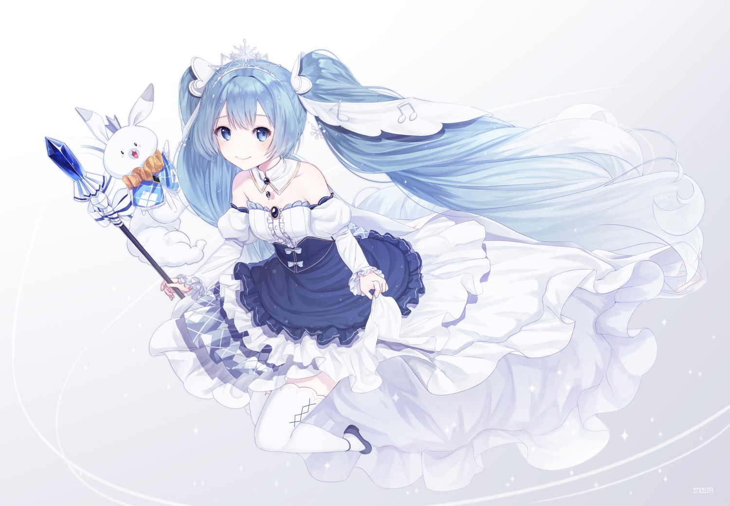 hatsune_miku, inosia, thighhighs, vocaloid, weapon, yuki_miku
