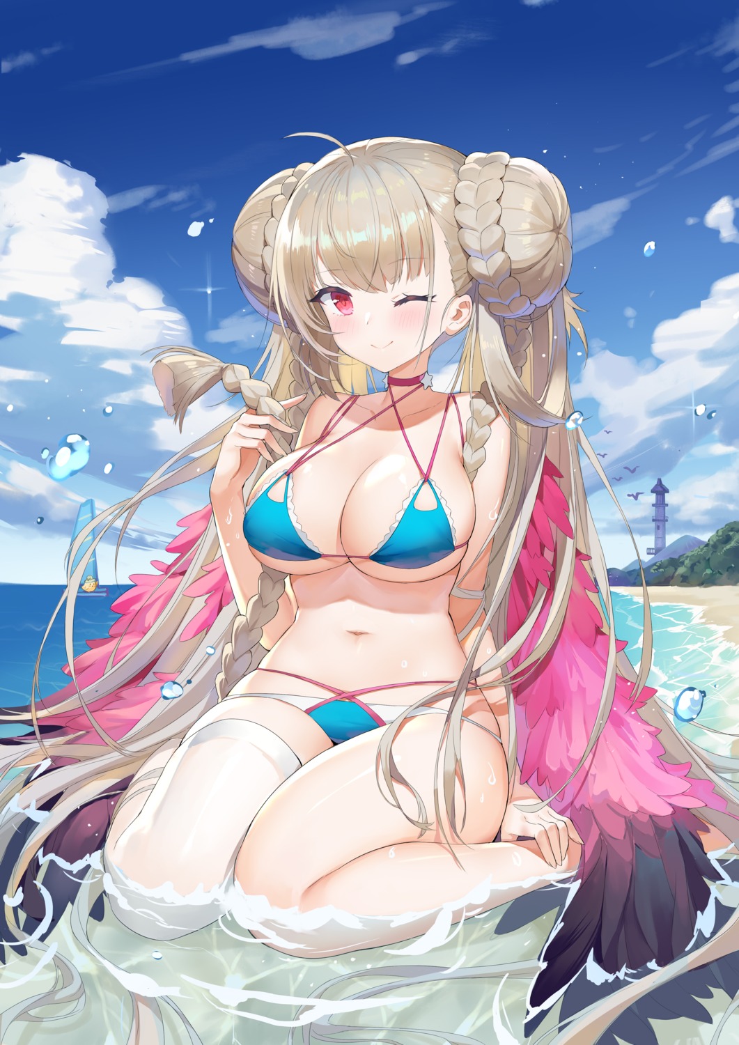 azur_lane, bikini, boku_koyuki_mx, formidable_(azur_lane), swimsuits, thighhighs, wet