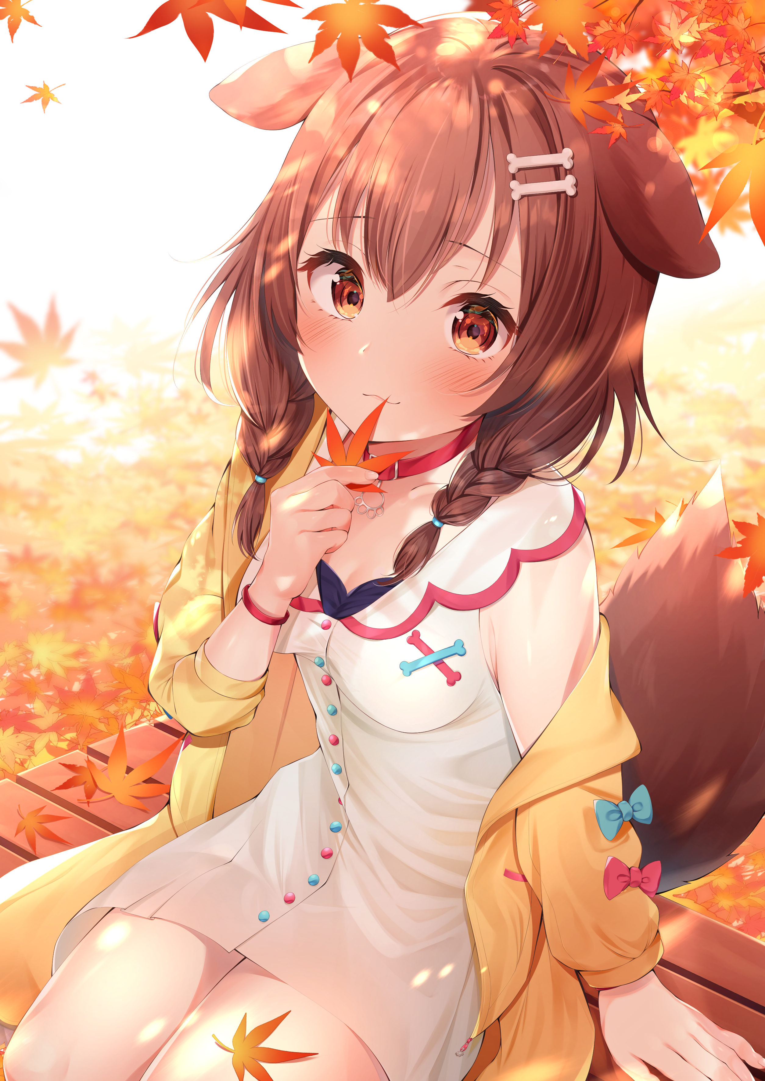 animal_ears, cleavage, dress, hololive, hololive_gamers, inugami_korone, inumimi, nari_(narikashi), tail