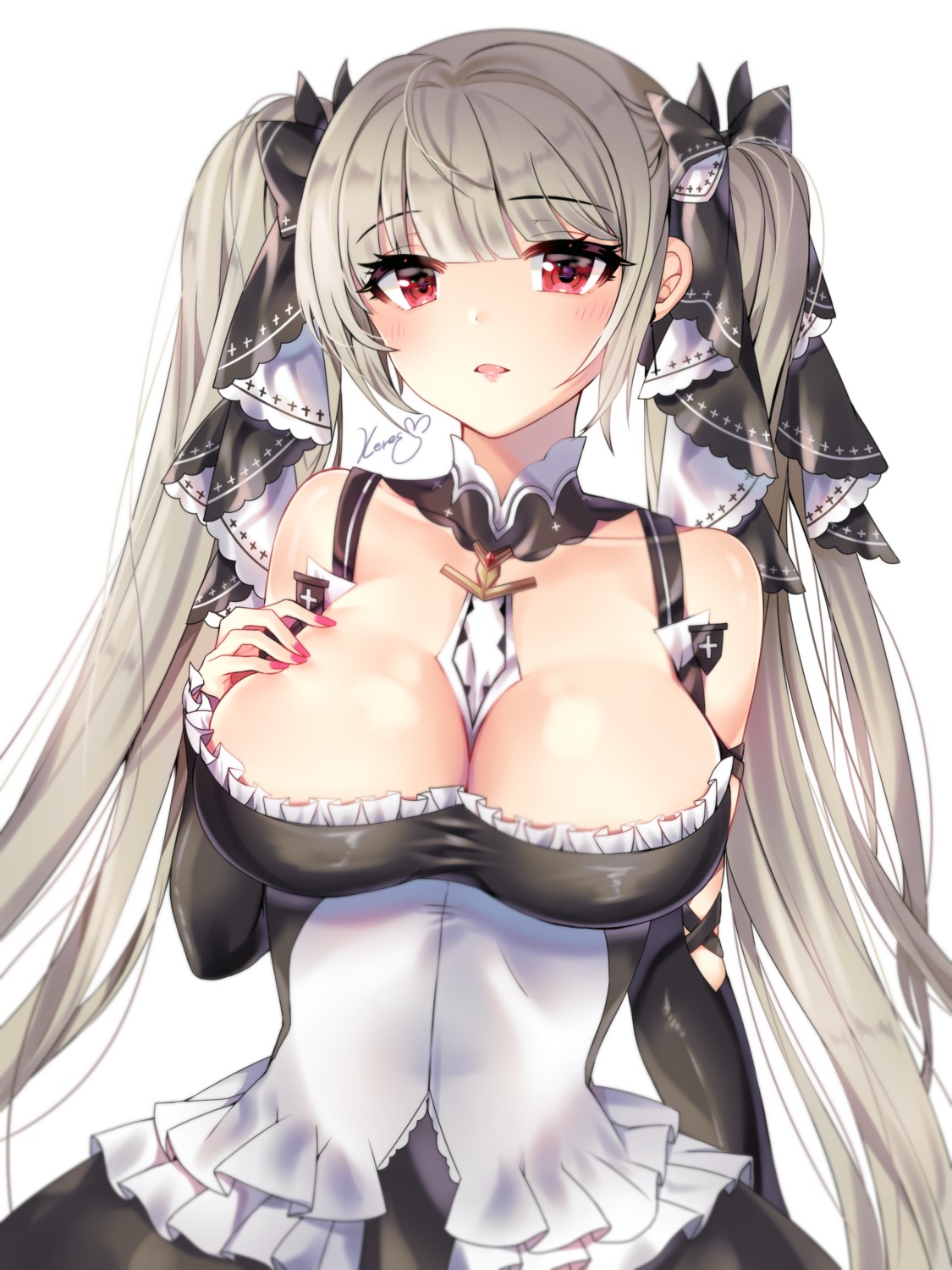 azur_lane, breast_hold, cleavage, formidable_(azur_lane), gothic_lolita, lolita_fashion, no_bra, xes_(xes_5377)