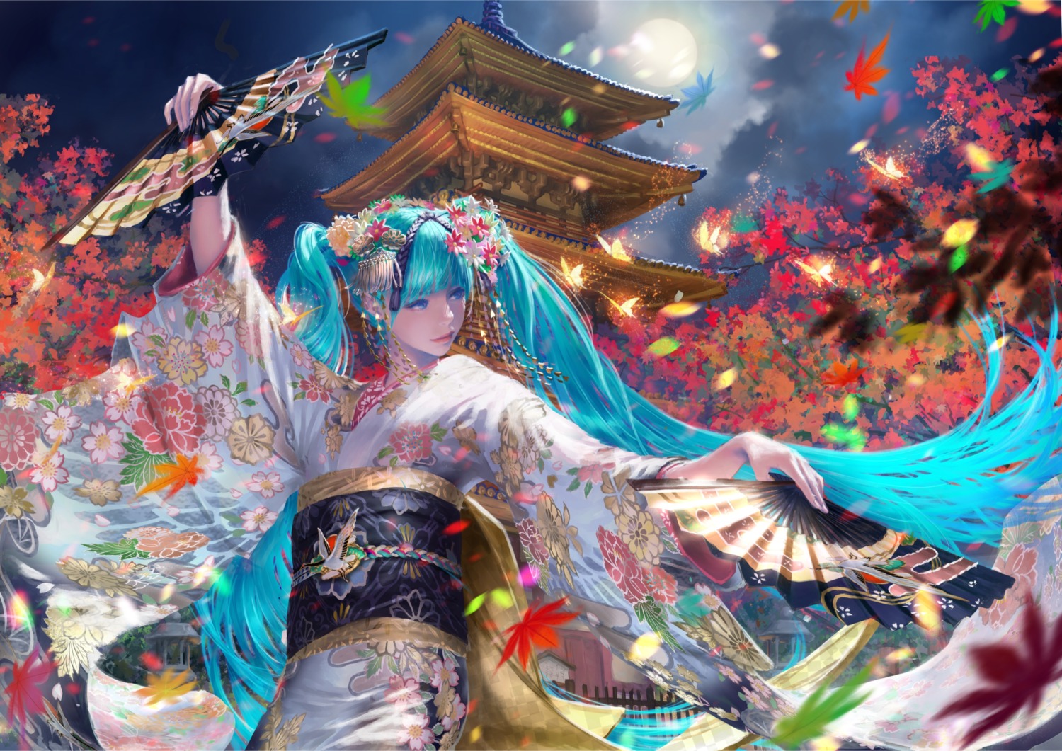 hatsune_miku, kimono, kyoto_nippon_festival, maeko_(pixiv17012595), vocaloid