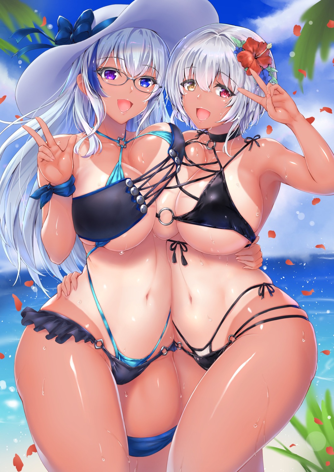 alicia_renato_(yashiro_sousaku), bikini, garter, heterochromia, hyouka_(yashiro_sousaku), megane, swimsuits, tan_lines, tori_(puru0083), wet