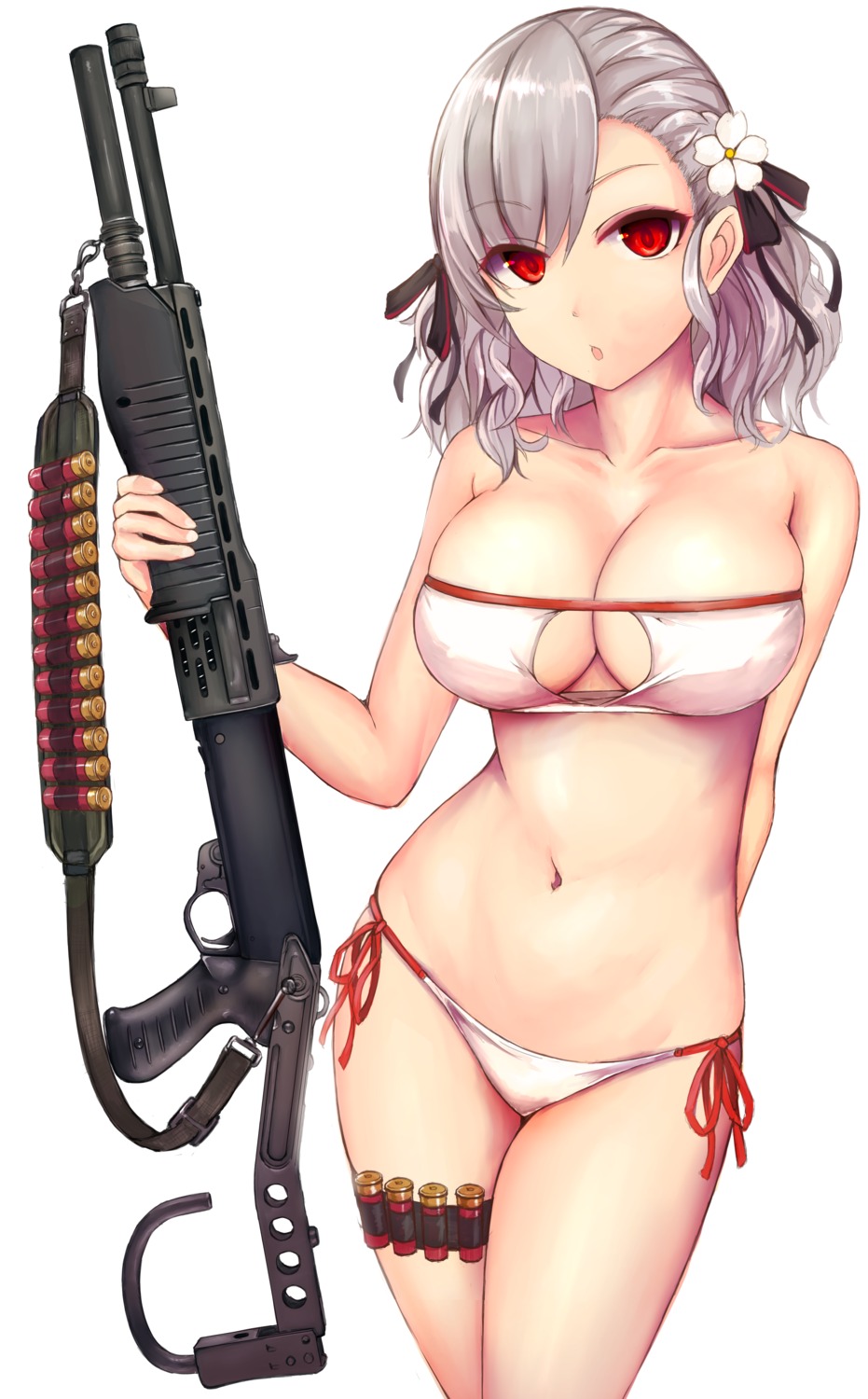 bikini, cleavage, franz_(217franz), girls_frontline, gun, spas-12_(girls_frontline), swimsuits