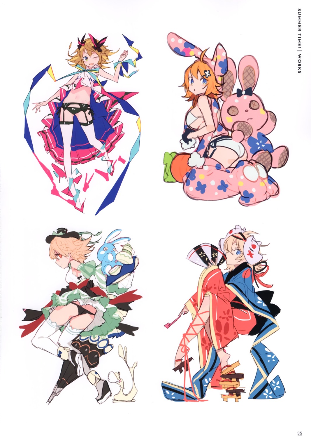 animal_ears, ass, bra, bunny_ears, heels, japanese_clothes, mika_pikazo, pantsu, stockings, tail, thighhighs, wonder_festival