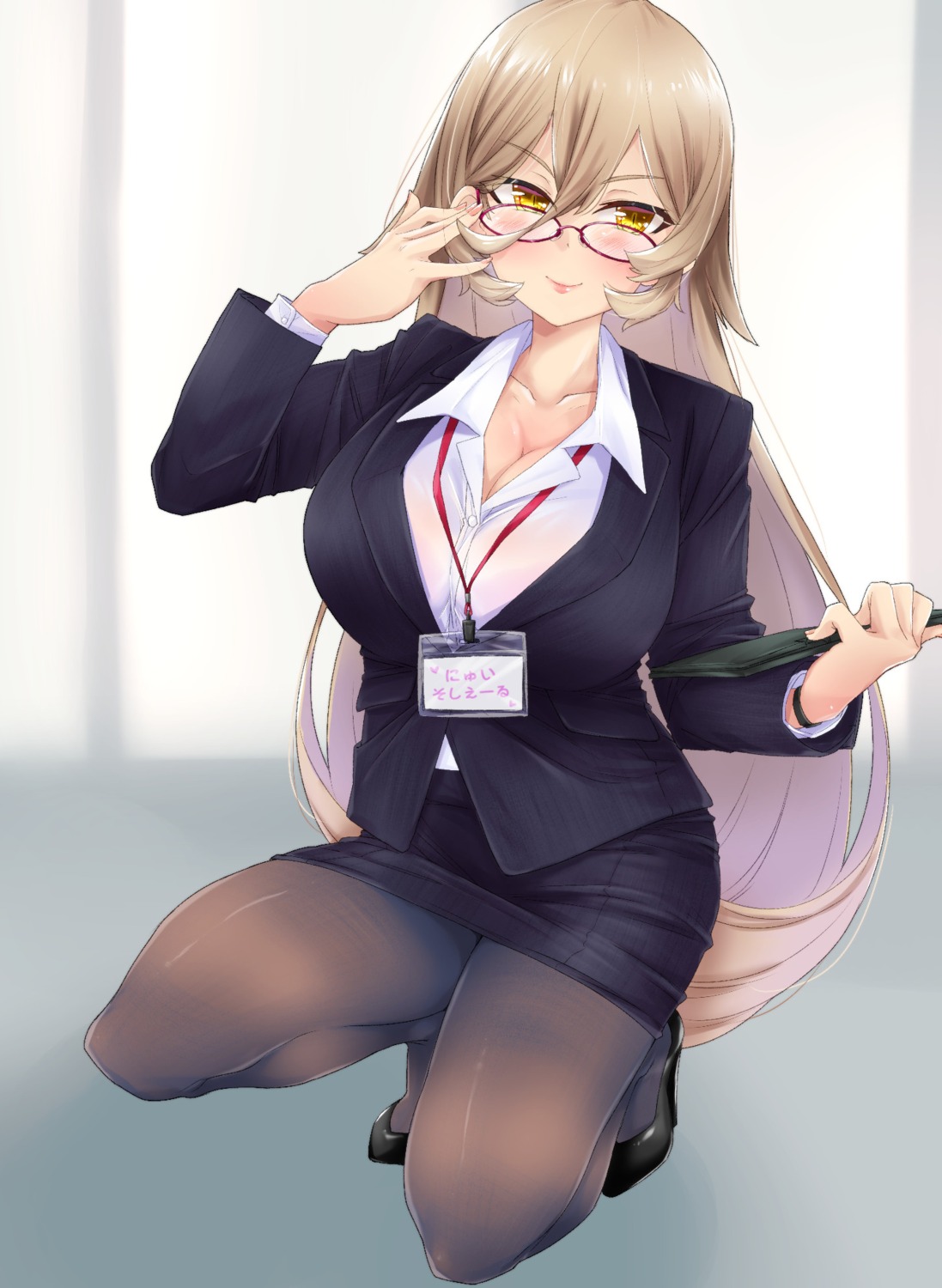 business_suit, heels, itou_ayachi, megane, nijisanji, nui_sociere, pantyhose, see_through