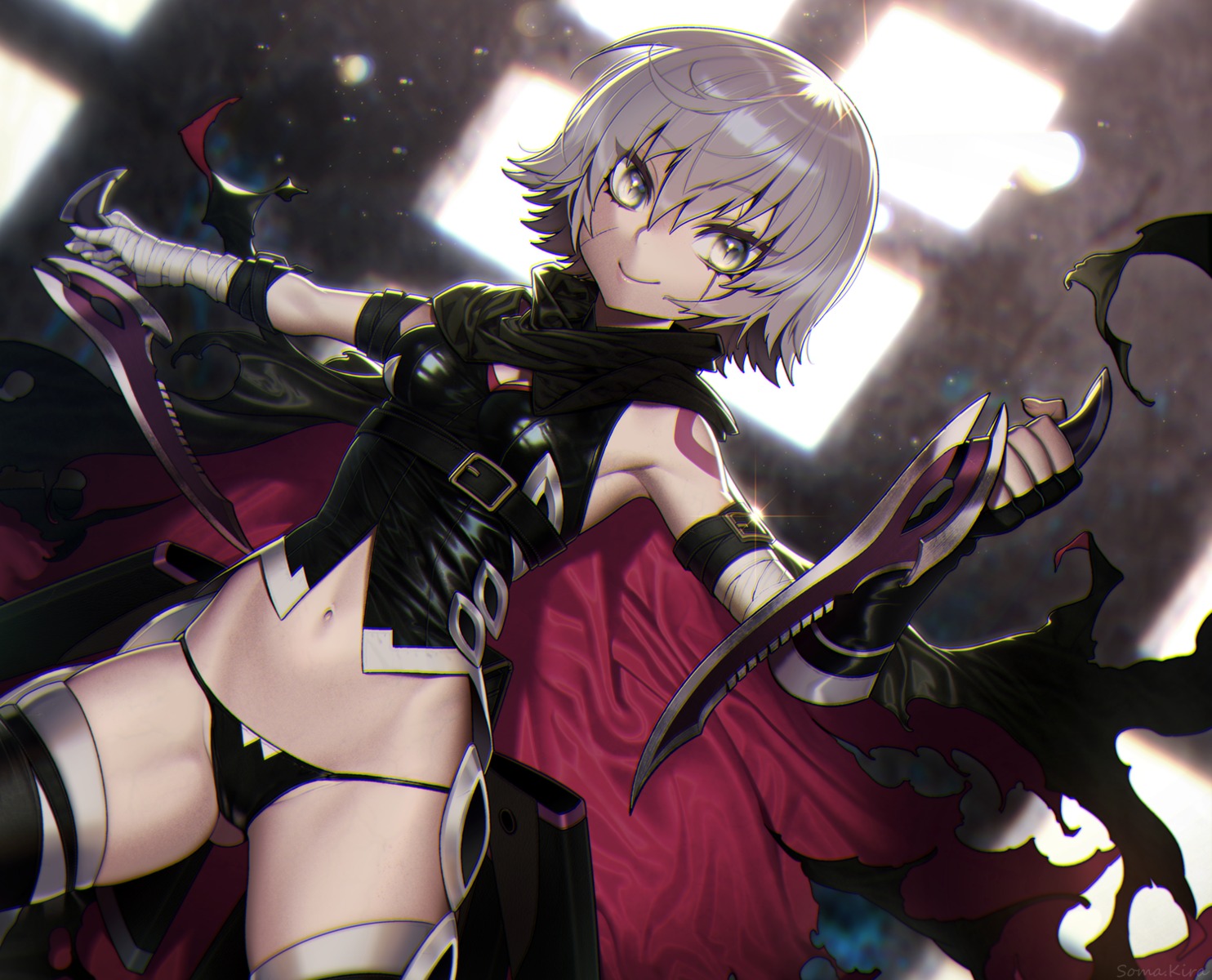 bandages, fate/apocrypha, fate/stay_night, jack_the_ripper, souma_kira, tattoo, thighhighs, weapon