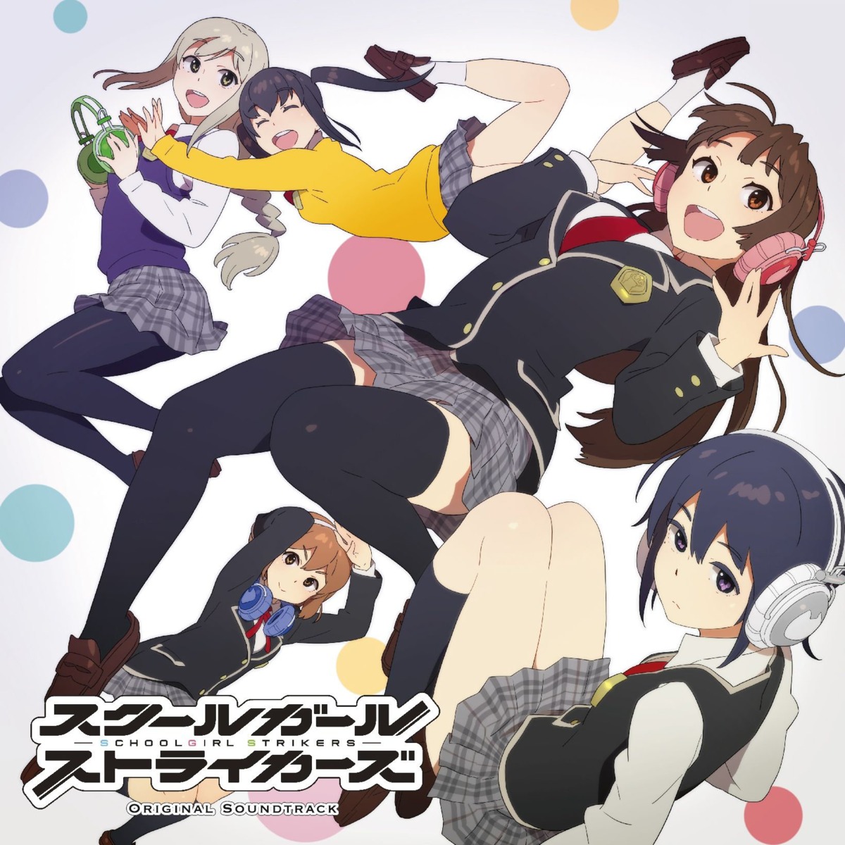 disc_cover, headphones, miyama_tsubame, namori_mana, pantyhose, sajima_yuumi, school_girl_strikers, seifuku