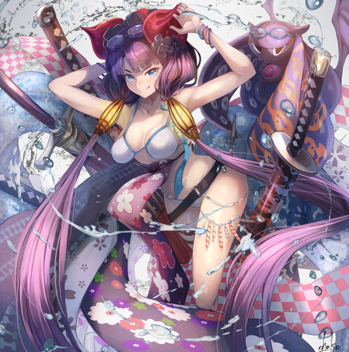 bikini, fate/grand_order, garter, katsushika_hokusai_(fate), ohako_(ohako1818), swimsuits, sword