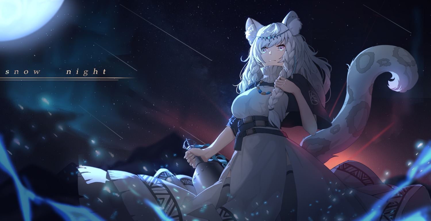 animal_ears, arknights, dress, moyude_wangzi_jiang, pramanix_(arknights), tail, thighhighs