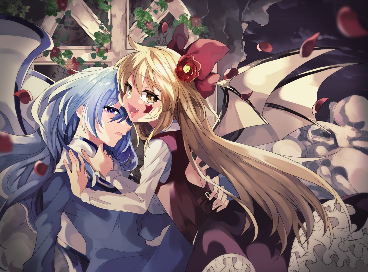 flandre_scarlet, katayama_kei, remilia_scarlet, touhou, wings, yuri