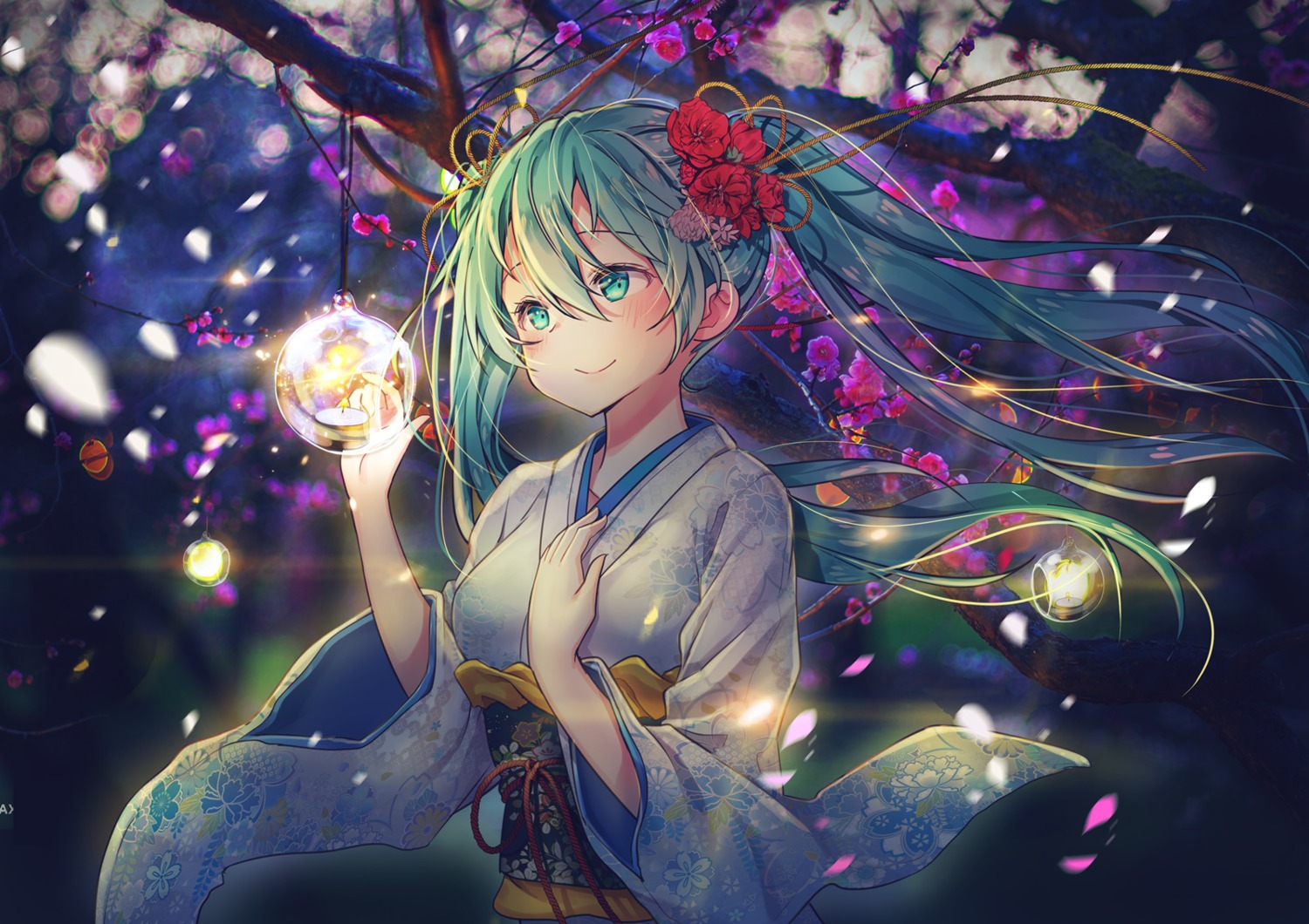 breast_hold, goyain, hatsune_miku, japanese_clothes, kyoto_nippon_festival, vocaloid