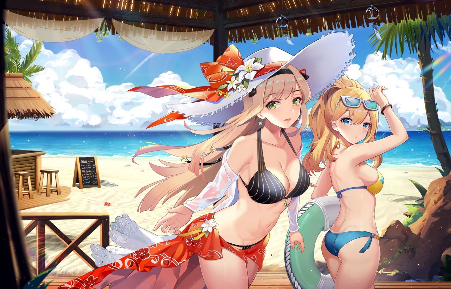 ass, bikini, cleavage, final_gear, l.bou, megane, open_shirt, see_through, swimsuits
