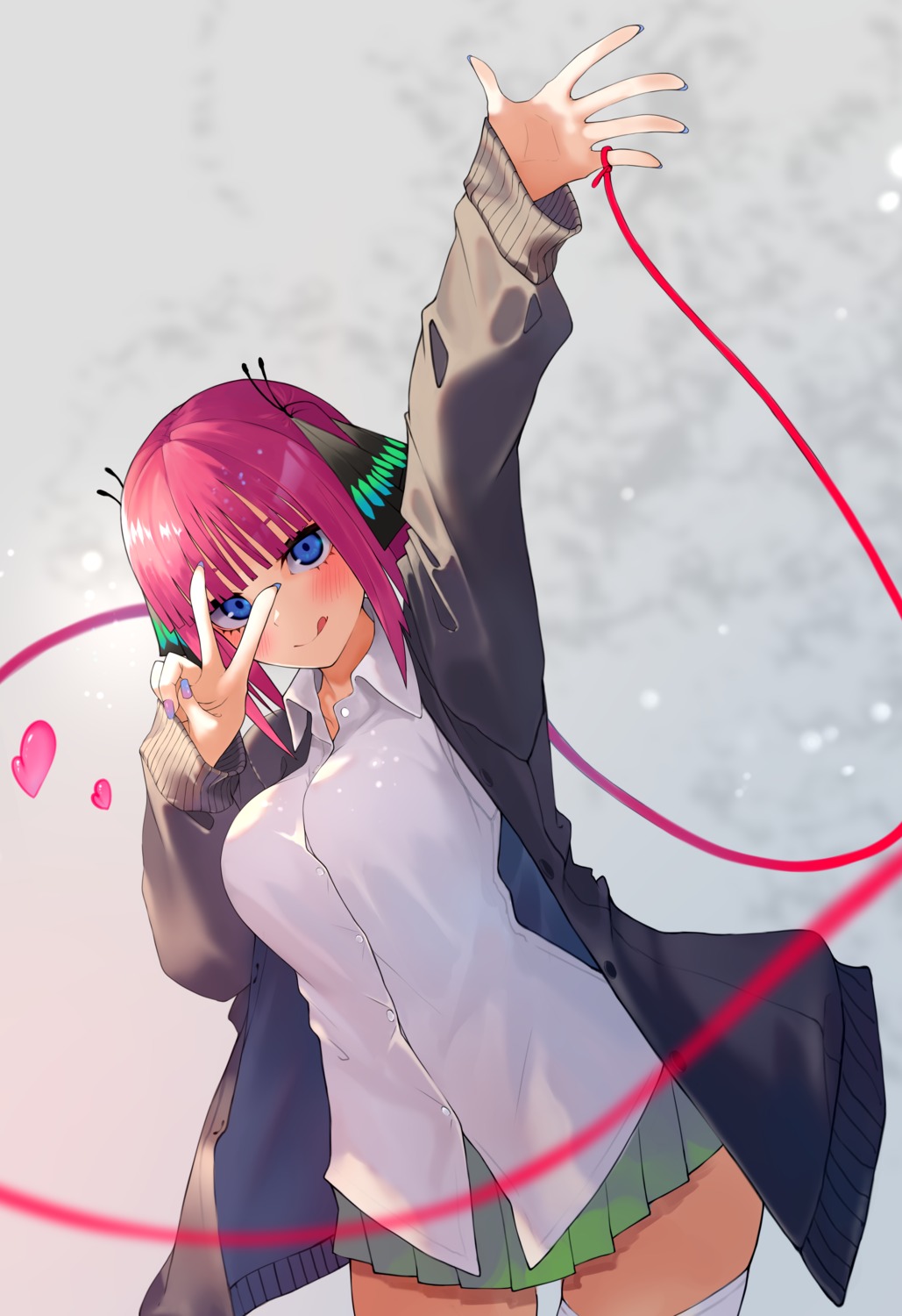 5-toubun_no_hanayome, kesuno, nakano_nino, seifuku, sweater, thighhighs