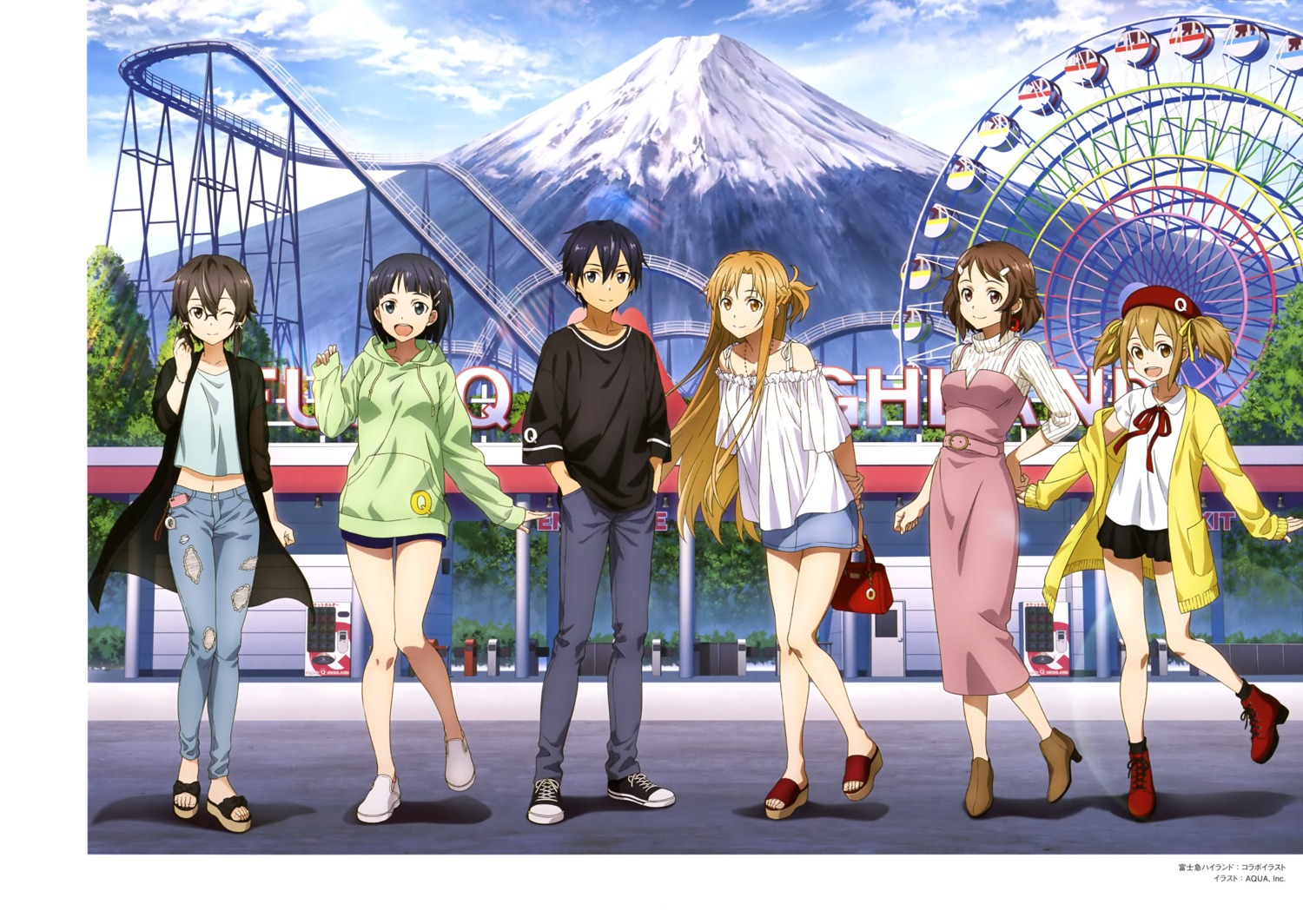 aquastar_inc., asada_shino, asuna_(sword_art_online), dress, heels, kirigaya_suguha, kirito, megane
