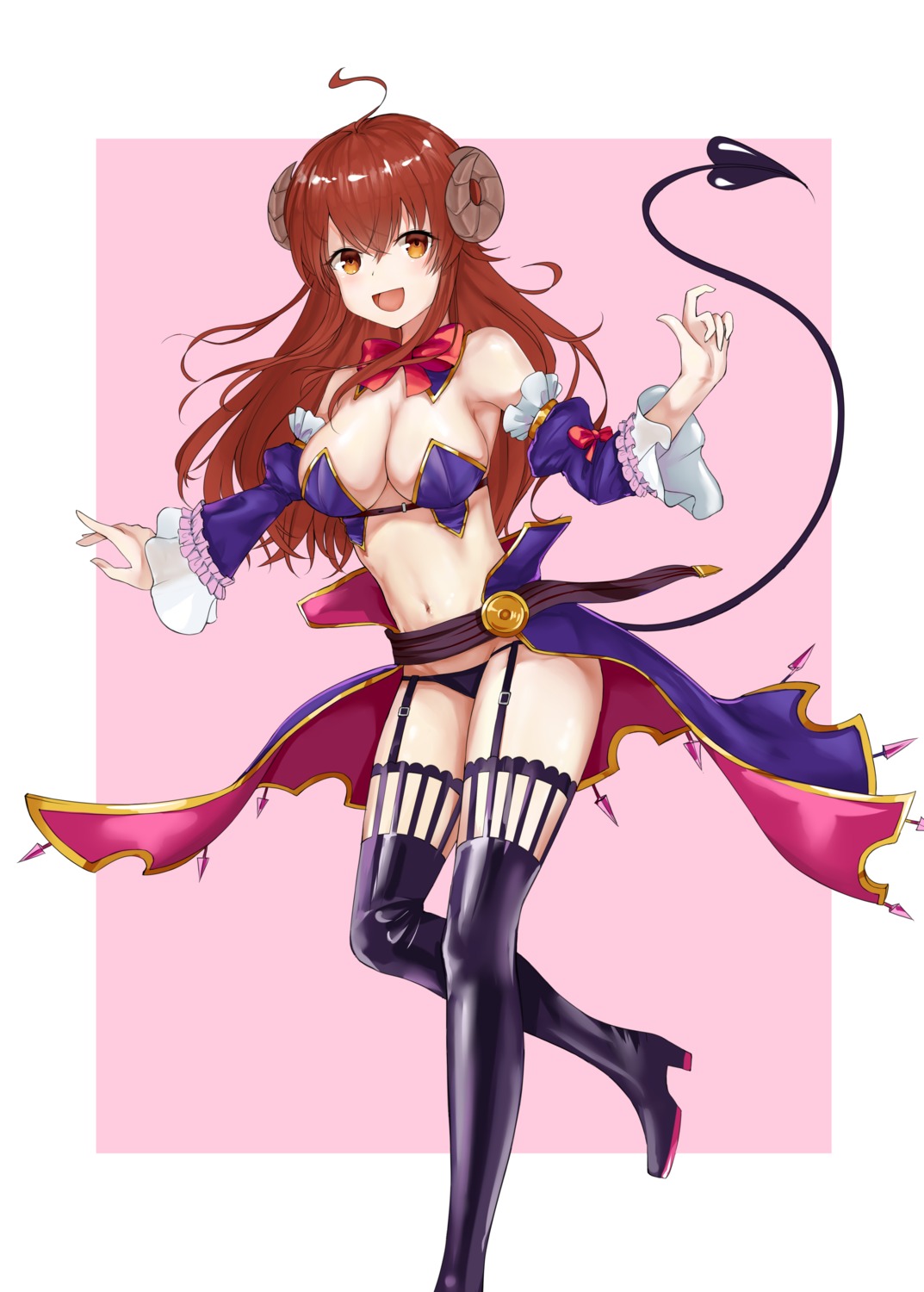 bikini_armor, heels, horns, huijin_zhi_ling, machikado_mazoku, stockings, tail, thighhighs