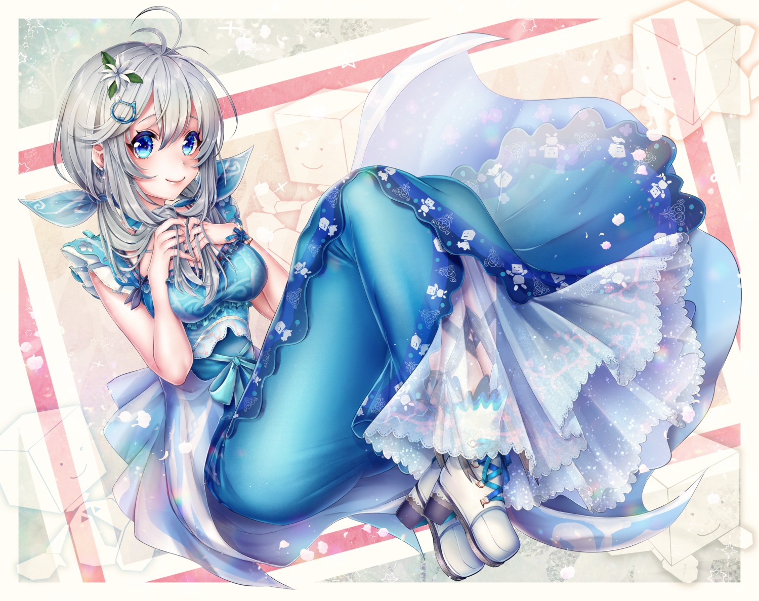 breast_hold, dennou_shoujo_youtuber_shiro, dress, heels, see_through, shiro_(dennou_shoujo_youtuber_shiro), suuzuki_ayato