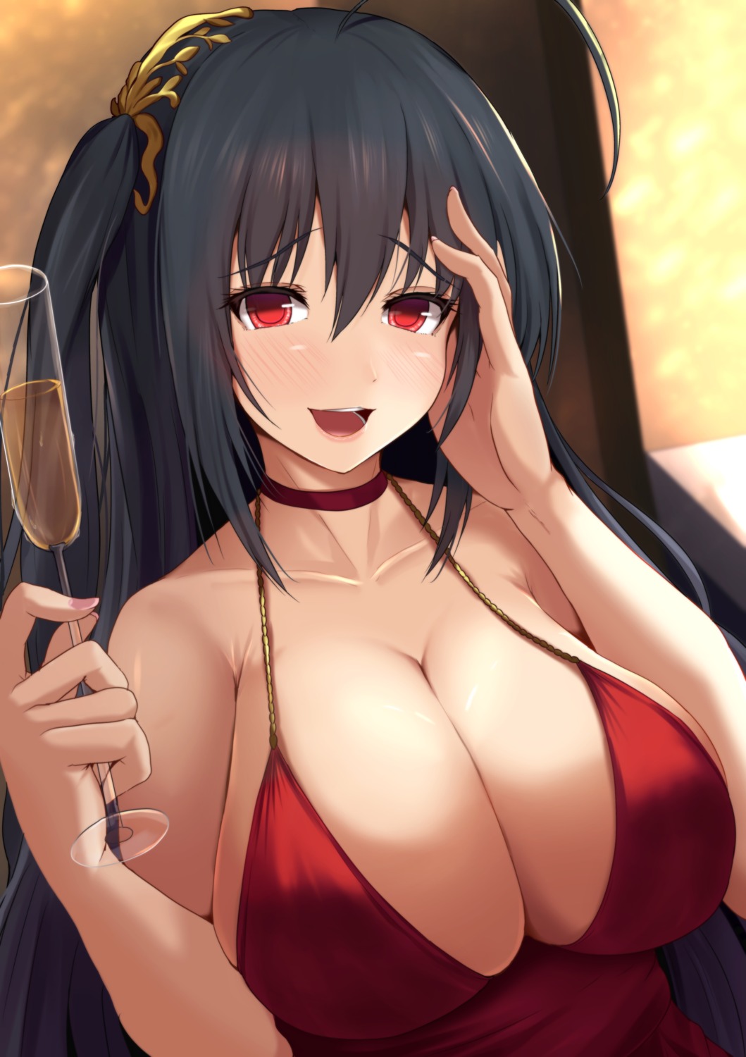 azur_lane, breast_hold, cleavage, kanzaki_kureha, no_bra, taihou_(azur_lane)