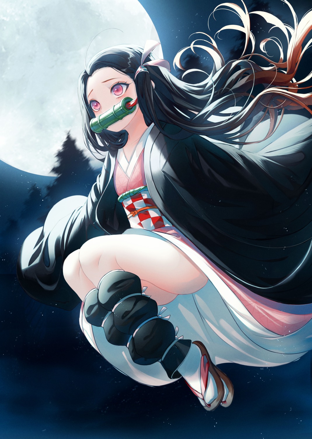 japanese_clothes, kamado_nezuko, kimetsu_no_yaiba, okazu_(eightstudio), skirt_lift