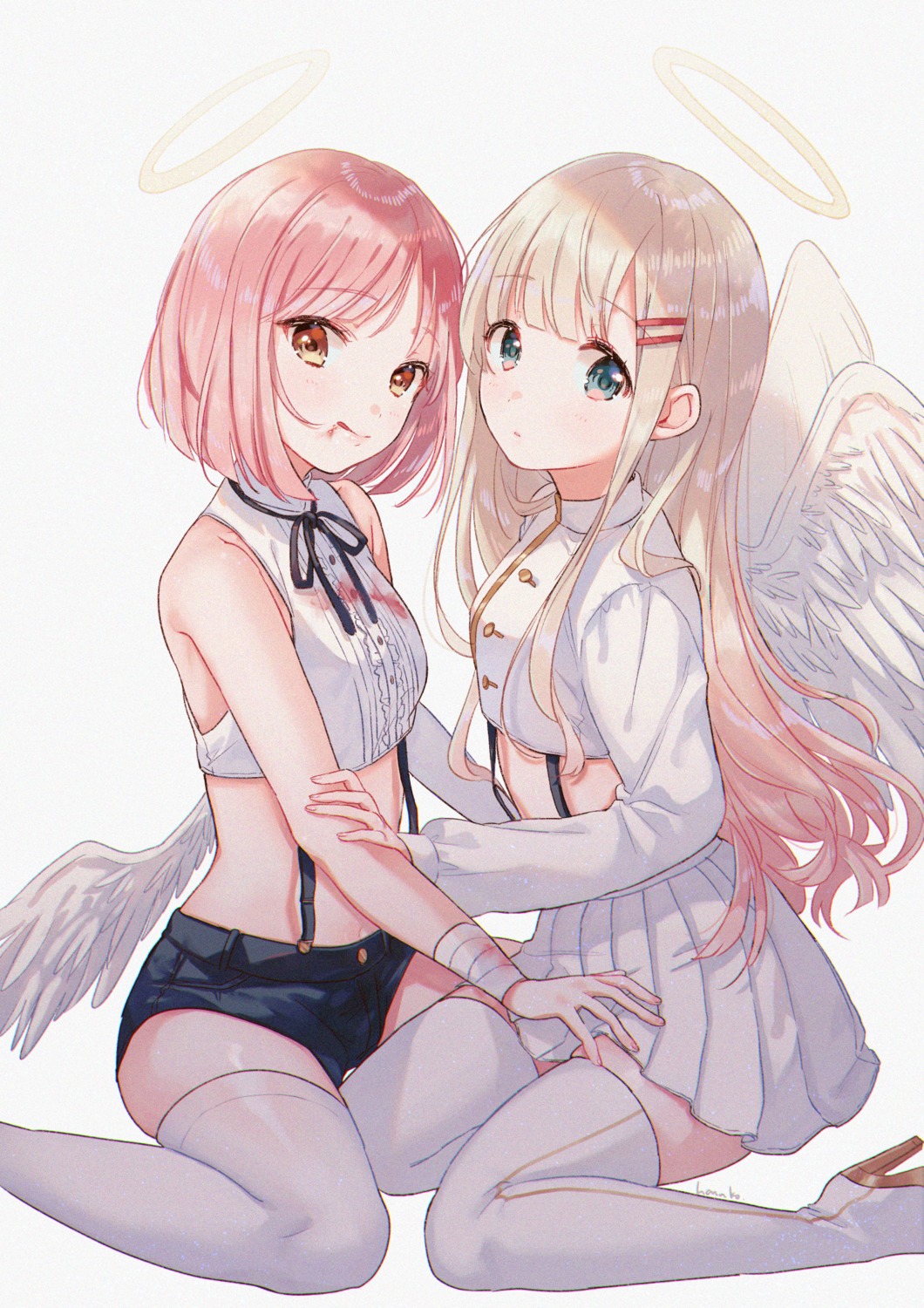 angel, bandages, blood, hanako151, heels, thighhighs, wings