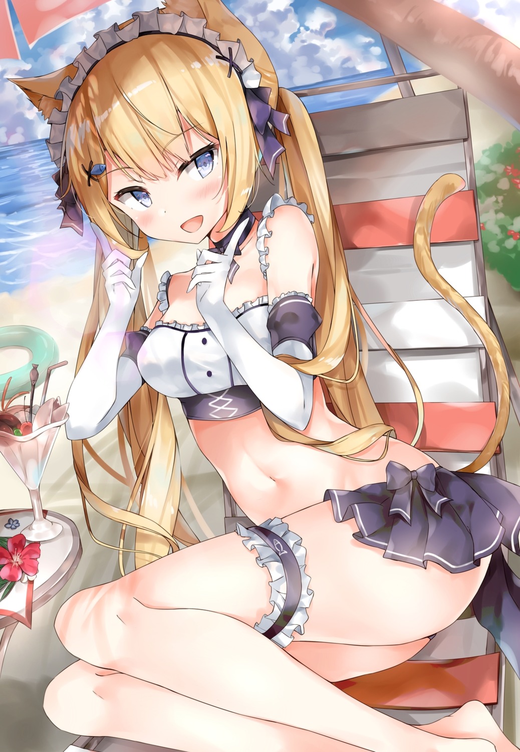 7gao, animal_ears, garter, hanazono_serena, indie_virtual_youtuber, maid, nekomimi, pantsu