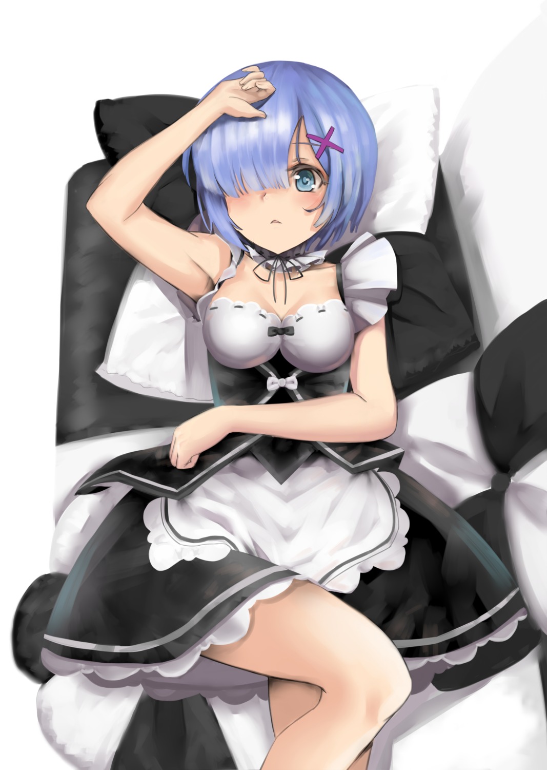 cleavage, maid, re:zero_kara_hajimeru_isekai_seikatsu, rem_(re_zero), yonago_miko