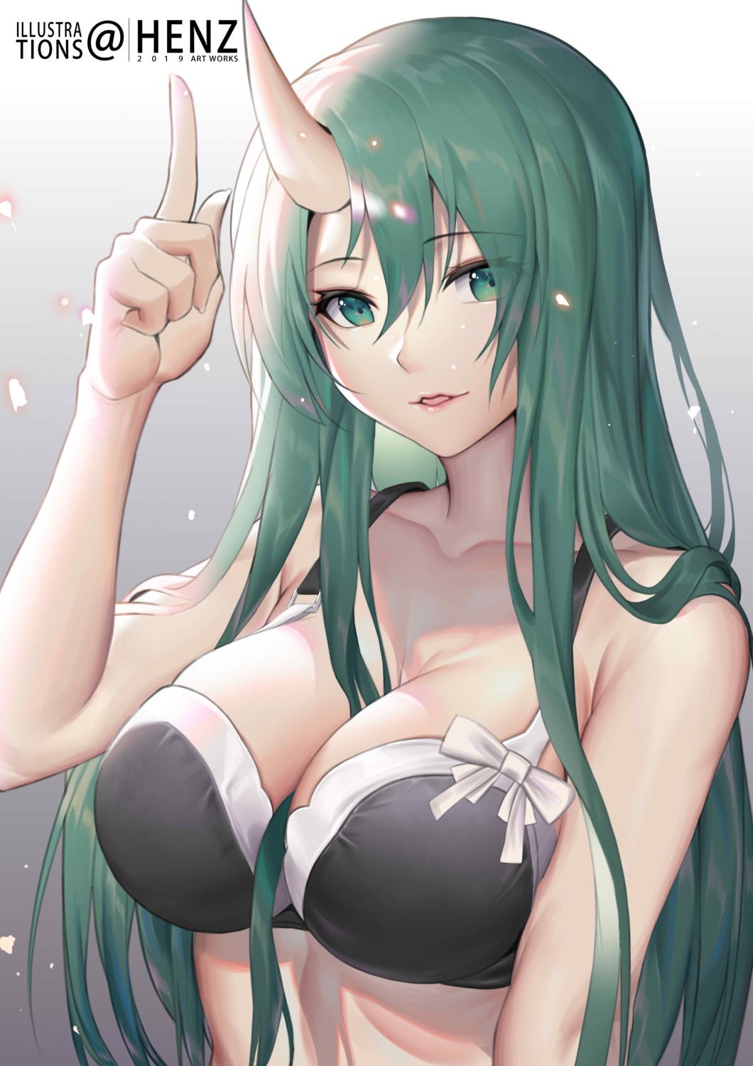 arknights, bikini_top, cleavage, henz, horns, hoshiguma_(arknights), swimsuits