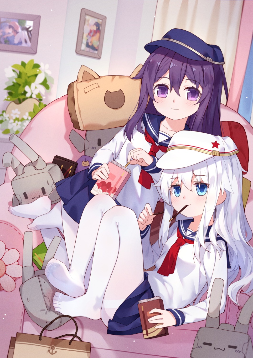 akatsuki_(kancolle), hibiki_(kancolle), kantai_collection, pantyhose, seifuku, skirt_lift, tsubasa_tsubasa, verniy_(kancolle)