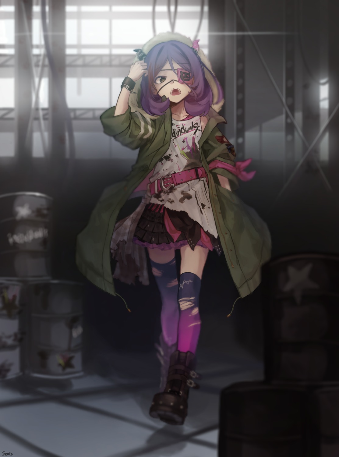 eyepatch, hayasaka_mirei, horns, the_idolm@ster, the_idolm@ster_cinderella_girls, thighhighs, torn_clothes, yul_(user_gyut3424)