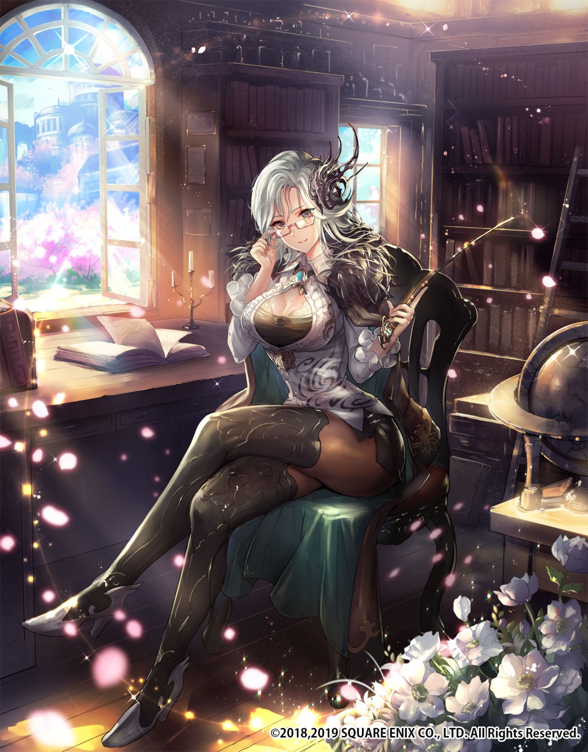 cleavage, heels, matsumoto_mitsuaki, megane, pantyhose, romancing_saga_re;universe, thighhighs, weapon
