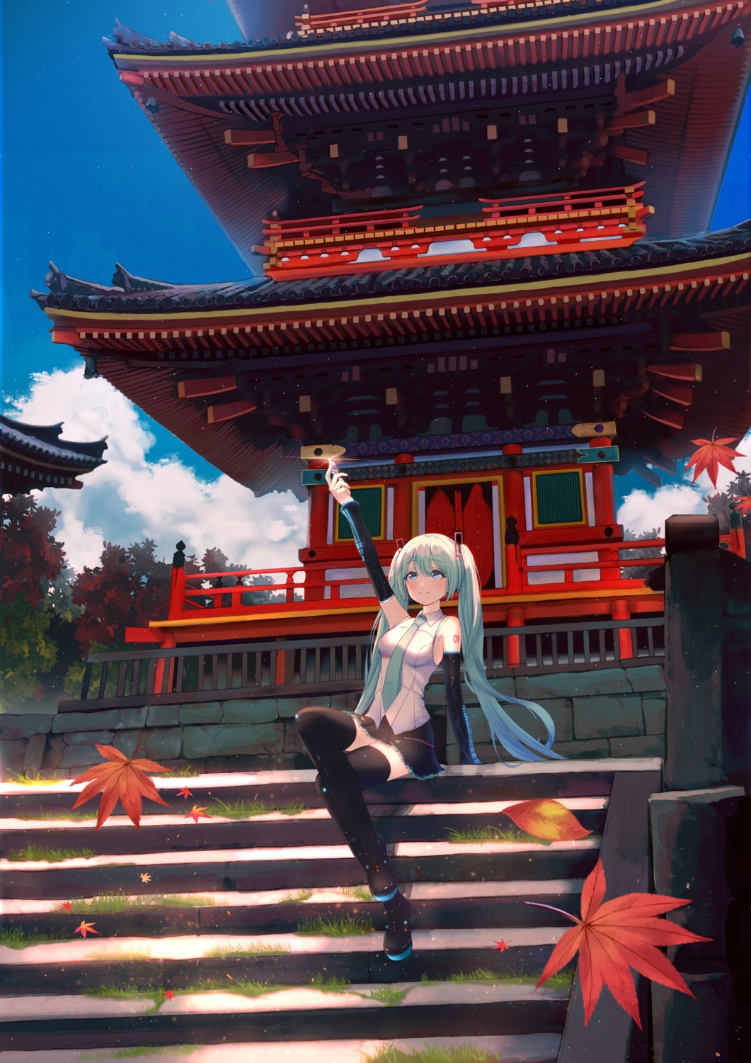 bnari, hatsune_miku, kyoto_nippon_festival, landscape, tattoo, thighhighs, vocaloid