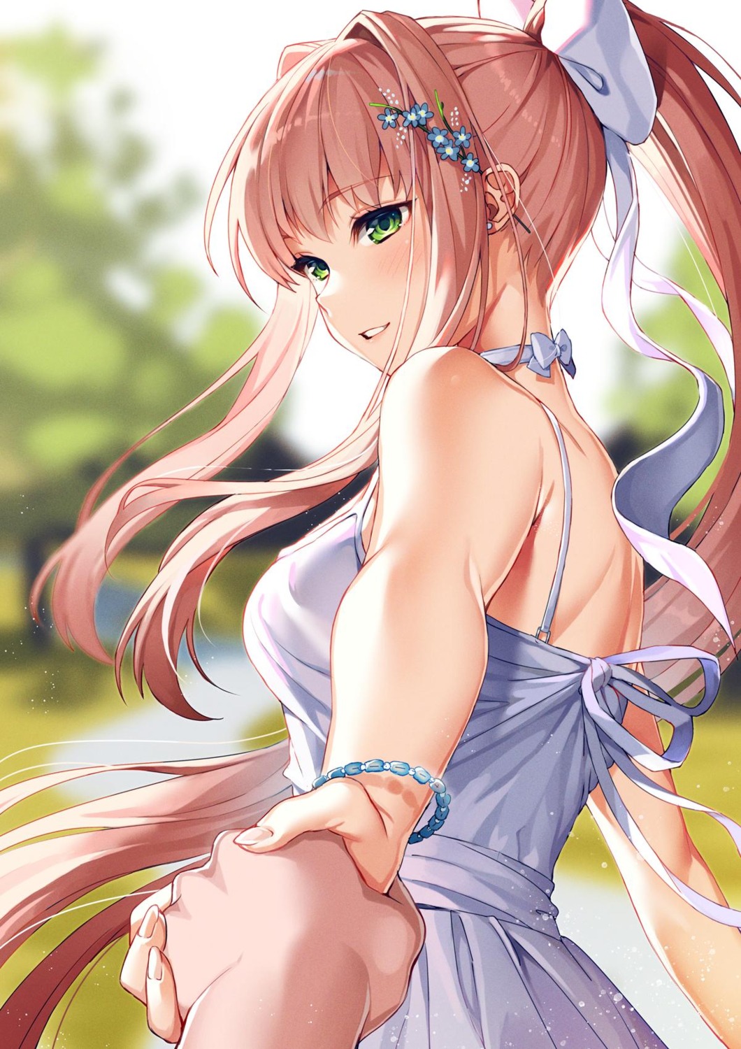 doki_doki_literature_club!, dress, monika_(doki_doki_literature_club!), satchely, summer_dress