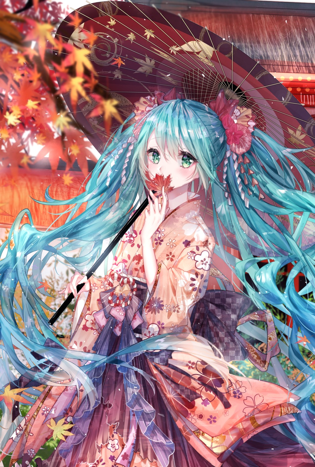hatsune_miku, kimono, kity1211_tetsu, kyoto_nippon_festival, umbrella, vocaloid