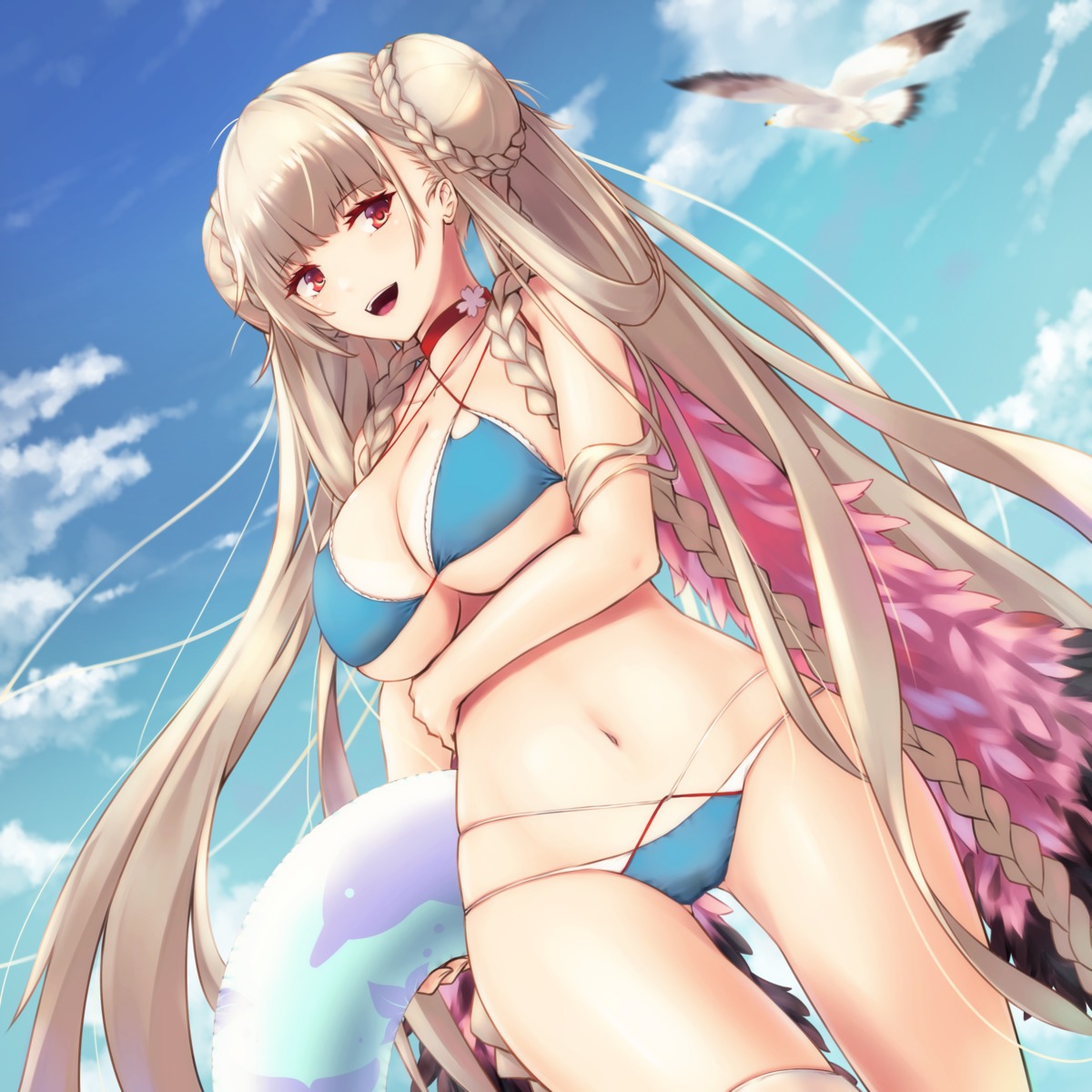 azur_lane, bikini, breast_hold, enchuu, formidable_(azur_lane), swimsuits, thighhighs