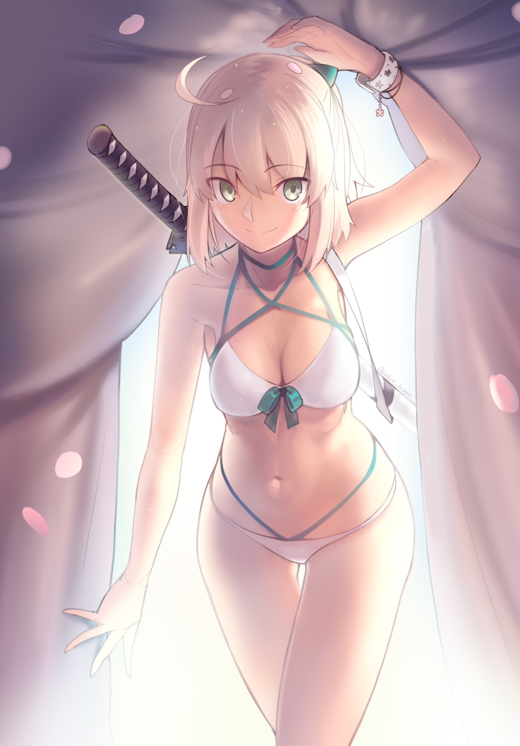 bikini, boa_(brianoa), cleavage, fate/grand_order, okita_souji_(fate), swimsuits, sword