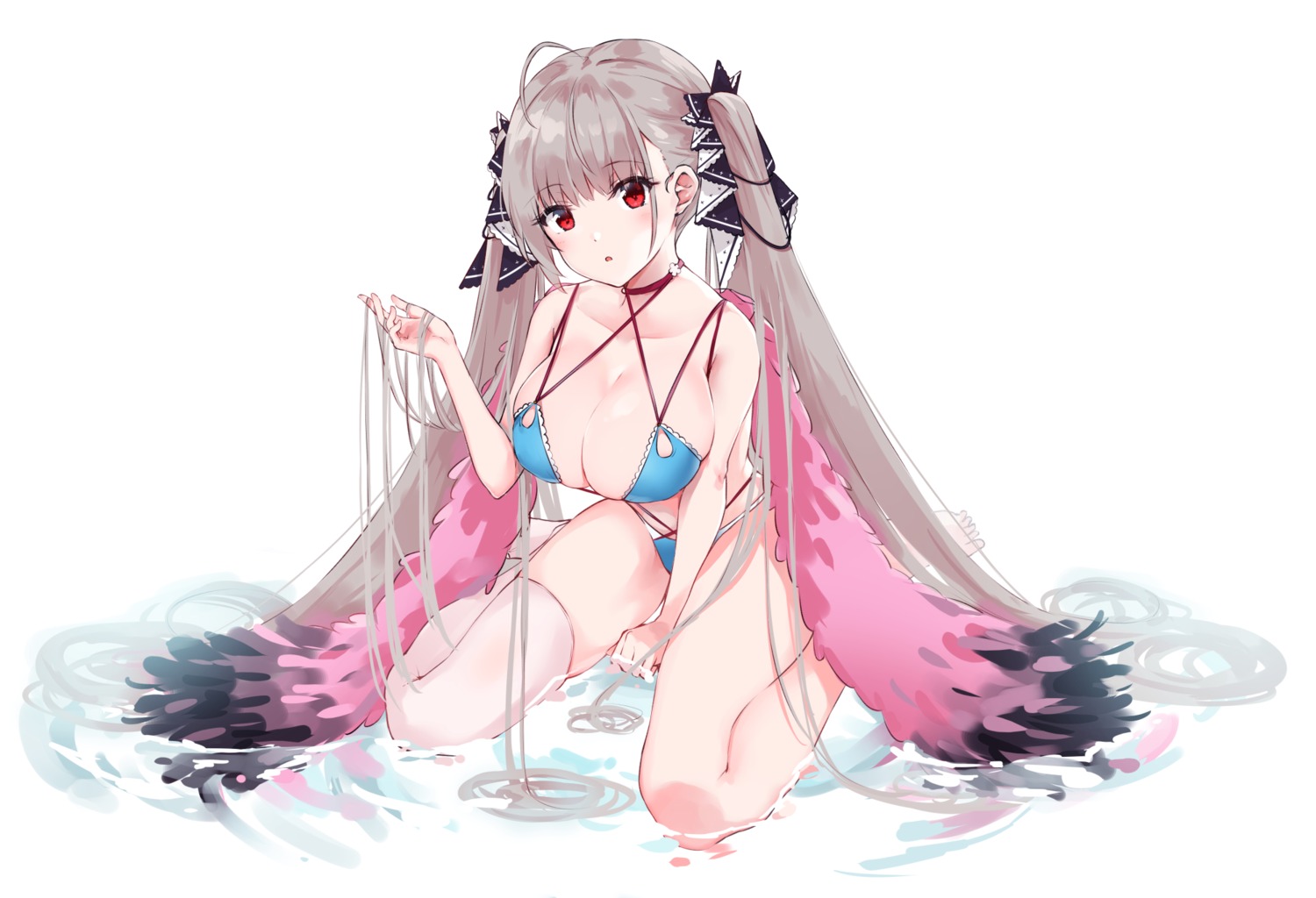 azur_lane, bikini, formidable_(azur_lane), minikon, swimsuits, thighhighs, wet