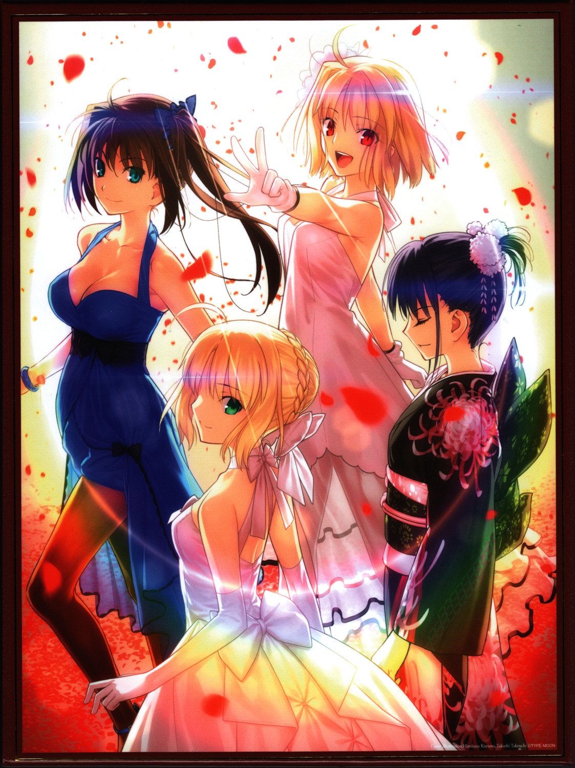 aozaki_aoko, arcueid_brunestud, artoria_pendragon_(fate), cleavage, crossover, dress, fate/stay_night, kara_no_kyoukai