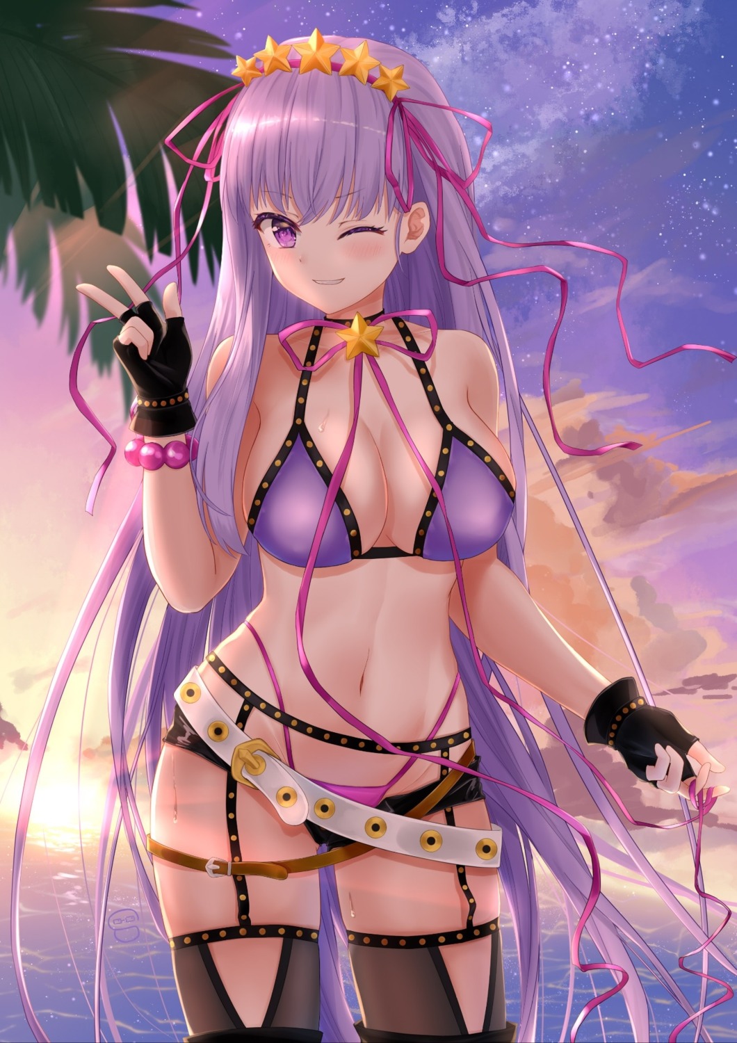 bb_(fate), bikini, fate/grand_order, garter_belt, hei_kuang_jun, stockings, swimsuits, thighhighs