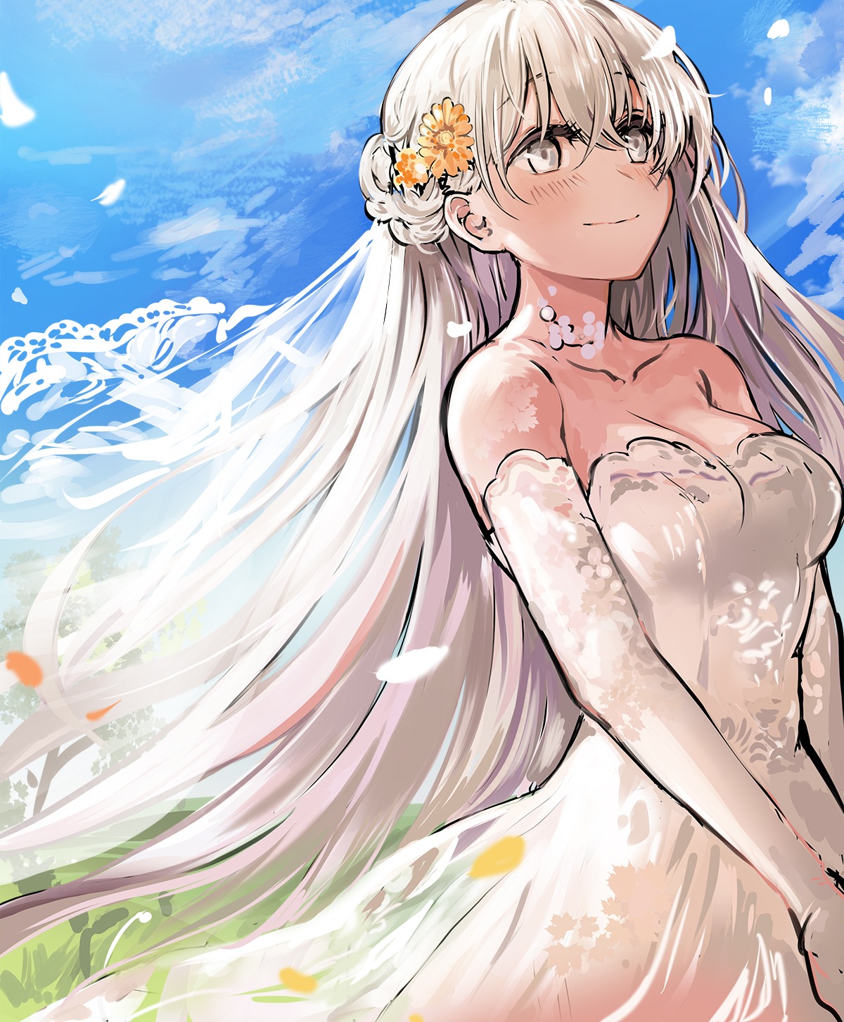 cleavage, dress, latina, snowru, uchi_no_musume_no_tame_naraba_ore_wa_moshikashitara_maou_mo_taoseru_kamo_shirenai., wedding_dress