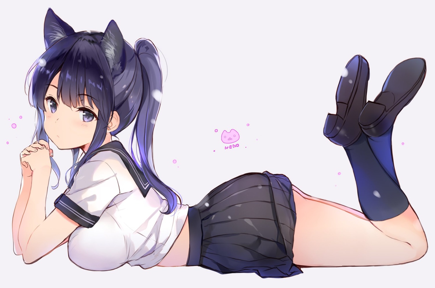 animal_ears, nekomimi, sakura_koharu, seifuku, skirt_lift