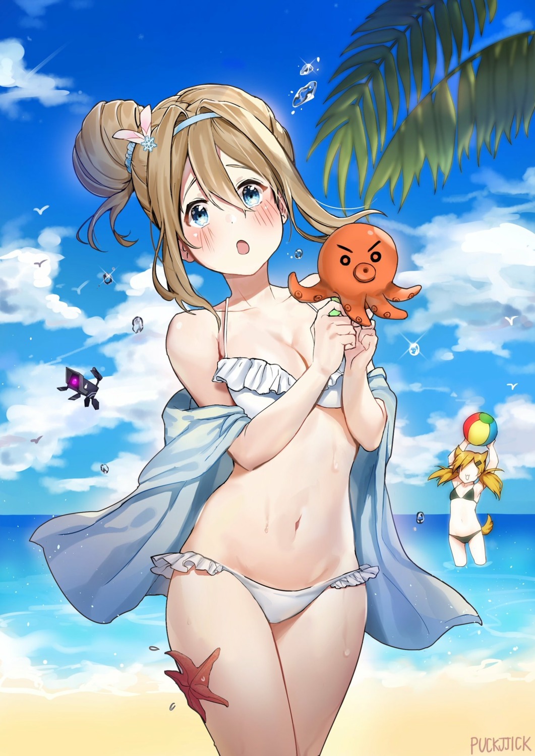 animal_ears, bikini, cleavage, girls_frontline, idw_(girls_frontline), open_shirt, puckjjick_(belbesi19), suomi_kp31_(girls_frontline)