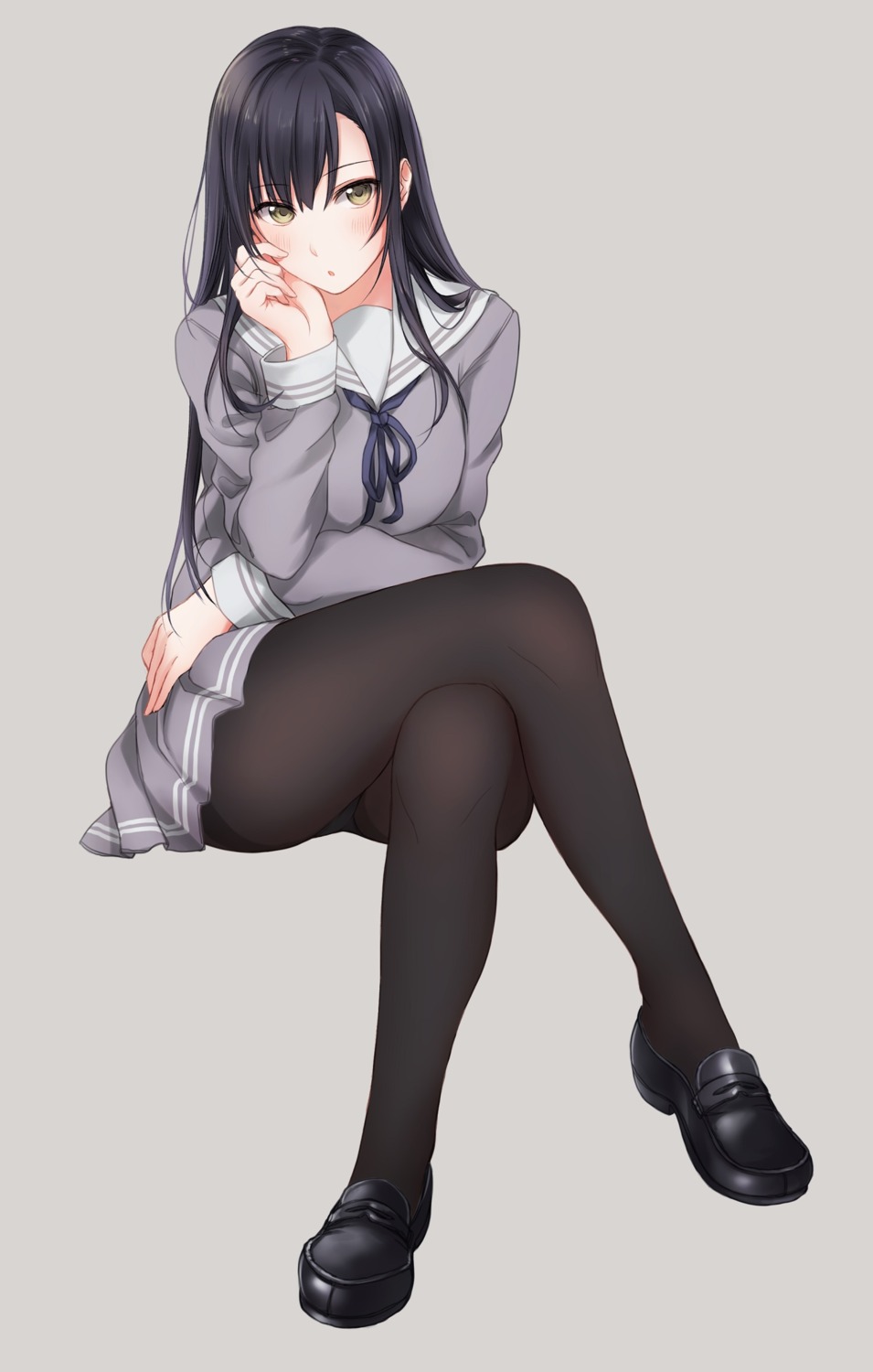 breast_hold, heels, kirisawa_saki, pantyhose, seifuku