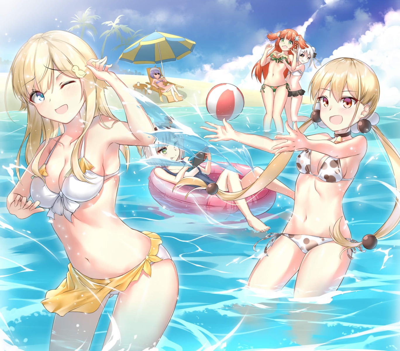 bikini, breast_grab, cleavage, megane, school_swimsuit, swimsuits, wet, xin_(zinc)