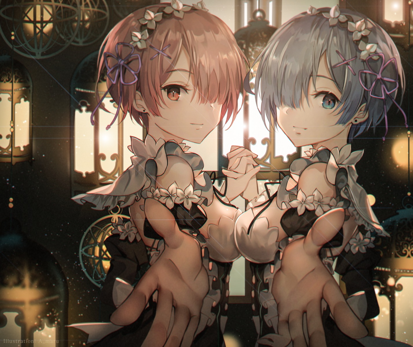 maid, ram_(re_zero), re:zero_kara_hajimeru_isekai_seikatsu, rem_(re_zero), symmetrical_docking, unity_(ekvmsp02)
