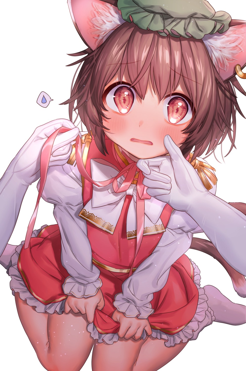 animal_ears, chen, masanaga_(tsukasa), skirt_lift, touhou