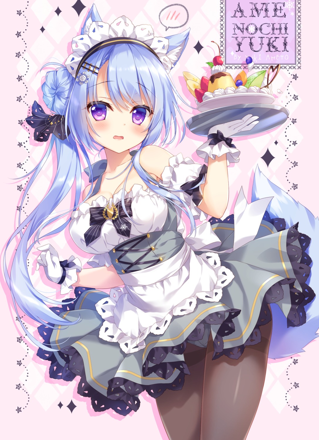 ameto_yuki, animal_ears, cleavage, ekichou_kitsune_(ameto_yuki), kitsune, maid, pantsu, pantyhose, skirt_lift, tail