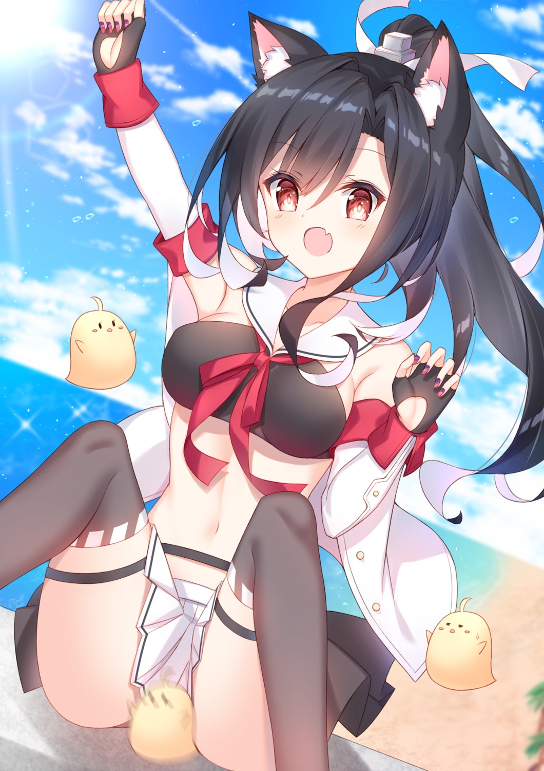 animal_ears, azur_lane, garter, manjuu_(azur_lane), seifuku, shigure_(azur_lane), takeg05, thighhighs
